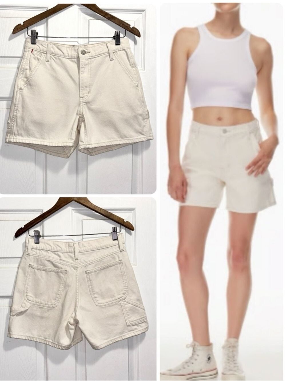 Aritzia Sunday Best Demo Cargo Jean Short Cream Carpenters Utility Shorts Sz 25